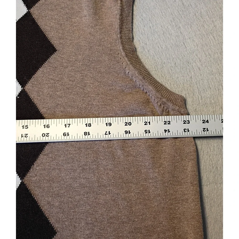 Sweater Vest Mens Perry Ellis Size XL Cotton Blend Pullover Brown Argyle Diamond
